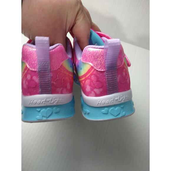 Skechers Heart&Lights Groovy Swirl Girls 3 New Hot Pink Lavender Sneakers Strap - Picture 8 of 12